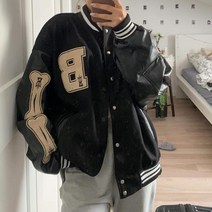 varsity 야구 보머 재킷 여성 힙합 하라주쿠 뼈 편지 패치 워크 가죽 재킷 streetwear 남성 남여 대학 코트
