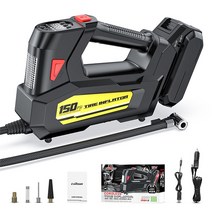 자동차 공기압축기 미니에어컴프레셔 공기주입휴대용 자동차 공기 주입기 12V 150PSI 무선 배터리 압축기, 02 Yellow_01 유선 전기