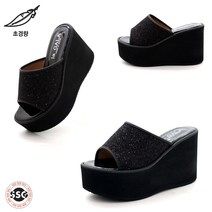 [초경량 통굽 10cm] 국내제작 안신은듯 가볍고 발볼편한 여성 키높이 반짝이 펄갑피 여름 스폰지창 슬리퍼