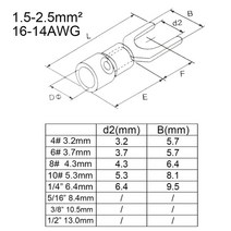 터미널압착기 링 터미널 크림프 커넥터 와이어 케이블 60 개 전기 커넥터 와이어 러그 용, 05 16-14 AWG Fork Blue, 05 6.4mm