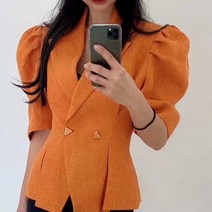 나라라오리 봄 여름 아우터 기본 베이직 린넨 퍼프 반팔 자켓
