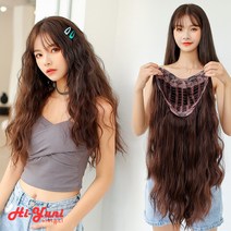 하이유니 히피 펌 반가발 셀프 붙임머리 여자 여성 헤어 피스 패션 부분 가발, 57cm, 다크브라운