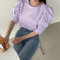 [04/21] 어깨 뽕 퍼프 라운드 블라우스 여성 봄 가을