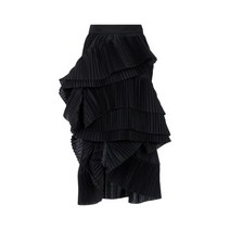 DRIES VAN NOTEN 드리스반노튼 여성 언발 티어드 플리츠 스커트 - 블랙
