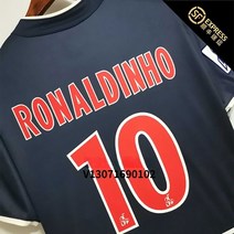 축구 유니폼 국가대표 Ronaldinho 02 03 PSG 홈 레트로 저지 작은 로얄 짧은 소매 기념