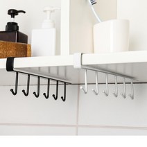 카페 벽선반 찬장 못없이 선반 컵걸이 달기 ㄷ자 수납 후크 싱크대 주방 진열 행거 선반장 틈새 클립 매직 6구 철제 디귿자 레일 벽 수납장 선반대 걸이 다용도실 다이 정리대 화이트, 상세페이지 참조