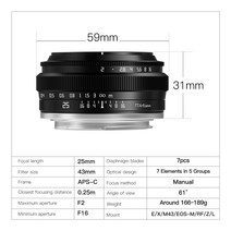 캠코더렌즈 카메라렌즈 Sony E-Nikon Z 렌즈 용 25mm F2 APS-C 프레임 수동 초점 Canon M R Fuji X Leica S, 01 Nikon Z