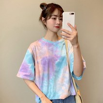여자 타이다이 물감 오버핏 반팔 티셔츠