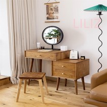 앤티크 원목 뷰로 화장대 메이크업 콘솔 미닫이 수납 Wstug 증정, 호두색싱글테이블+거울, 복장을 갖추다