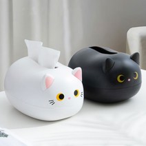 에코럭키 야옹이 티슈케이스 이쑤시개통 냅킨박스 식탁 주방 인테리어, 야옹이 티슈케이스-화이트, 1개