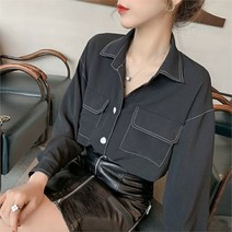 제이블리 쉬폰 스티치 포켓 블라우스
