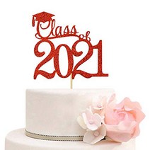 Class of 2021 Graduation Cake Topper Congrats Grad Party Decorations Red, 1
