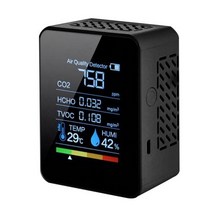 이산화탄소측정기 실내공기질관리법 5 인 1 디지털 대기질 모니터 CO2 측정기 TVOC HCHO 검출기 온도 습도 테스터, Black