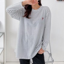 데일리 면 스트라이프 긴팔 롱티 1장+1장