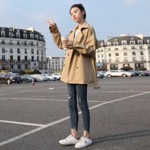 DAPANDA 올해 유행 트렌치코트녀 2021년 봄가을 하프기장 기질키작은 카키색 숏코트