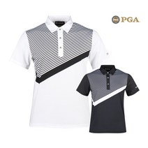 PGA 남성 퍼포먼스 배색 반팔 골프셔츠 PG3BMTS121