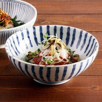 다온아토 시원한 면요리와 어울리는 감성 도자기 면기, 1p, 37_블루 스트라이프 와이드 면기 (A-급)