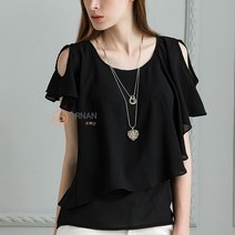 오르난 여성 어깨 트임 주름소매 쉬폰 블라우스 OR188