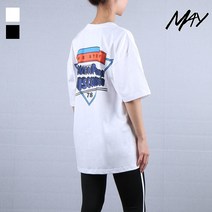 MAY 여성용 박스핏 오버핏 여자 화이트 반팔티 반팔 티셔츠