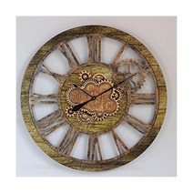 더 기어 시계 36인치 리얼 무빙 기어 벽시계 빈티지 산업용 오버사이즈 러스틱 농가 (아쿠아 그린), Gold Antique