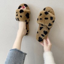 호피 슬리퍼 여자 플랫 퍼 일자 슬리퍼