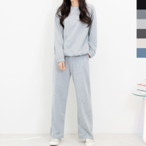 블레오 블레오 여성 봄 가을 무지 맨투맨 와이드 팬츠 세트