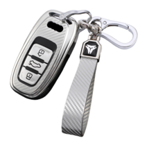 굿카굿즈 아우디 키케이스 카본패턴 TPU 풀커버 키홀더 키체인세트, 실버, C타입 키체인세트