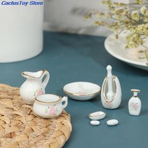음식모형제작 미니어처 DIY 8 개/대 1/12 Scale Dollhouse 소형 빈티지 스타일 욕실 장미 꽃 세라믹 인형 집 가구, 단일옵션