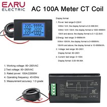 소비전력측정기 디지털 LED 디스플레이 전류계 전력 에너지 전압 AC DC 110V 220V, 4.100A Meter CT Coil