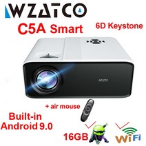 WZATCO-C5 LED 프로젝터 4K 스마트 안드로이드 와이파이 1920x1080P 홈 시어터 3D 미디어 비디오 플레이어 6D 키스톤 게임 비머, C5AB add air mouse