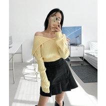 [5color] 파스텔 골지 카라 오프숄더니트