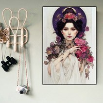 보석 비즈 십자수 장미꽃 소녀 DIY 패브릭 대형