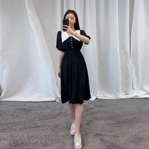 VANANA2 여성 나들이룩 프릴 빅 카라 자수 롱 원피스