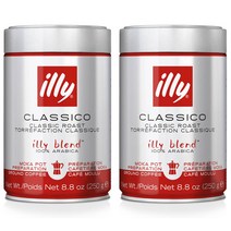 일리 클라시코 클래식 로스트 모카 팟 프리퍼레이션 그라운드 커피, 모카포트, 250g, 2개