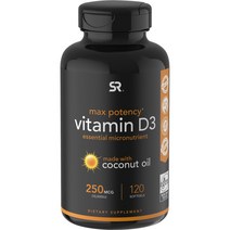 스포츠리서치 맥스 포텐시 비타민 D3 250mcg 10000IU 소프트젤 글루텐 프리, 120개입, 1개