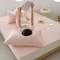 쿨매트 냉감패드 여름 침대 패드 냉패드 고정밴드형 냉감 패드 + 베개커버 세트, 피치핑크