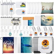 Roshtia 102피스 승화 빈 제품 세트 텀블러 코스터 메이크업 가방 열쇠고리 베개 커버 마우스 패드 정원 깃발 퍼즐 휴대폰 카드 홀더 열 프레스 인쇄 공예용 가방569457