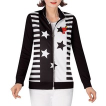 송이콜렉션 SO-21 흑백 별 무늬 배색 집업 반카라 차이나 카라 점퍼 가디건 자켓 명품 데일리 봄 여성 골프 웨어 빅사이즈