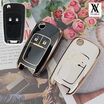 바이어블 쉐보레 차량용 TPU 스마트키 폴딩키 키케이스 키홀더 / 크루즈 라세티 아베오 트렉스 말리부 알페온, 06. 2버튼 A타입 (VA-TA48), 블랙골드