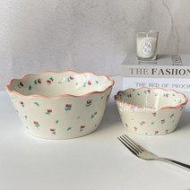 Set 꽃 패턴 레이스 그릇 2종 세트, 핑크 레이스 큰 그릇 + 작은 그릇