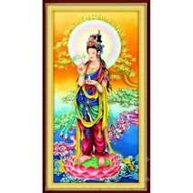 PingWu 3D 관음보살 보석 십자수 재물운 집들이 선물 DIY세트 집순이 집돌이 취미 태교십자수 Y2000015105, 20x30