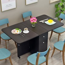 접이식 미니 확장형 식탁 수납형 4인 6인 자취생 원룸 오피스텔 원목 테이블 EA, K.흑호두 바퀴타입120x60