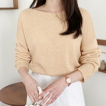 아모르데이 여성용 허니라운드니트 보트넥 부클 여름 레이어드 데일리 루즈핏 니트