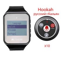 Retekess-레스토랑 호출기 물 담뱃대 무선 호출 시스템 TD108 시계 수신기 + 고객 서비스를 위한 T117 송신기 버튼10 피스 호환, 05 RU-Hookah-Black-F