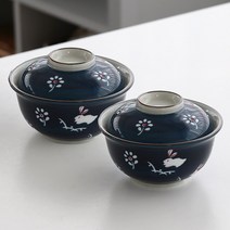 뚜껑있는 일본식 돈부리 텐동 도자기 그릇 2세트, 우사기하나 2세트