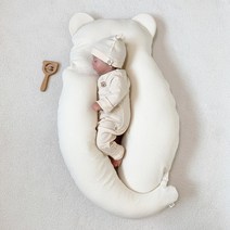 허그곰 아기베개 신생아 짱구 베개 뒤집기방지쿠션 아기 바디필로우 두상 태열 모로반사, 허그곰 메쉬속통 + 이너시트 + 엠보커버 (크림)