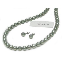 블랙 진주 목걸이 화주 조개 진주 귀걸이 세트그레이 8밀리 42센티 레귤러 사이즈 일본제[기프트 랩핑 완료]