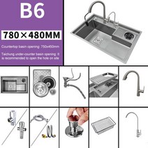 싱크대 그레이 드롭 인 워크스테이션 언더마운트 싱글 보울 304 스테인리스고급인테리어, 78x48-b6