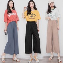 데일리와이 [국내배송상품] 플리츠 쉬폰 주름바지 와이드팬츠 통바지 여름바지 빅사이즈