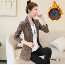 티피/Teepie 겨울 체크 롱 코트 여성 상에 두툼한 캐주얼 슬림 정장 코트